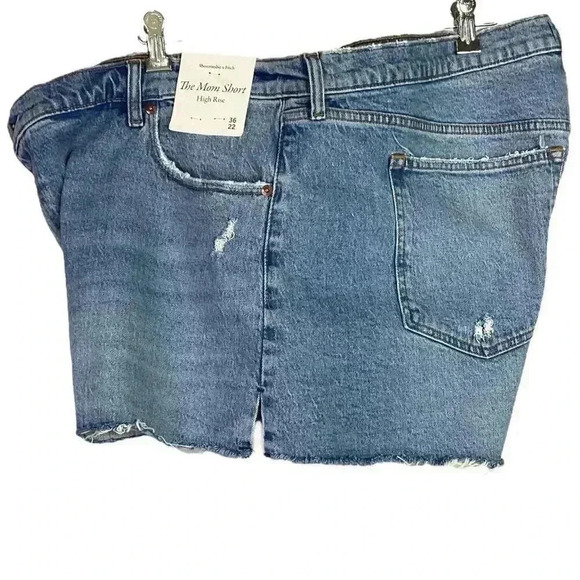 Abercrombie & Fitch Women 22 36 High Rise The Mom Cutoff Shorts Blue Raw Hem NEW - Picture 8 of 10
